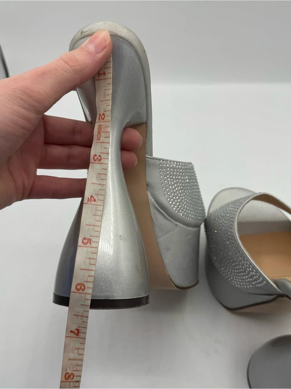 Chase and Chloe Miranda Sparkle Sculpted Stiletto Platform Sandals Silver sz 7.5